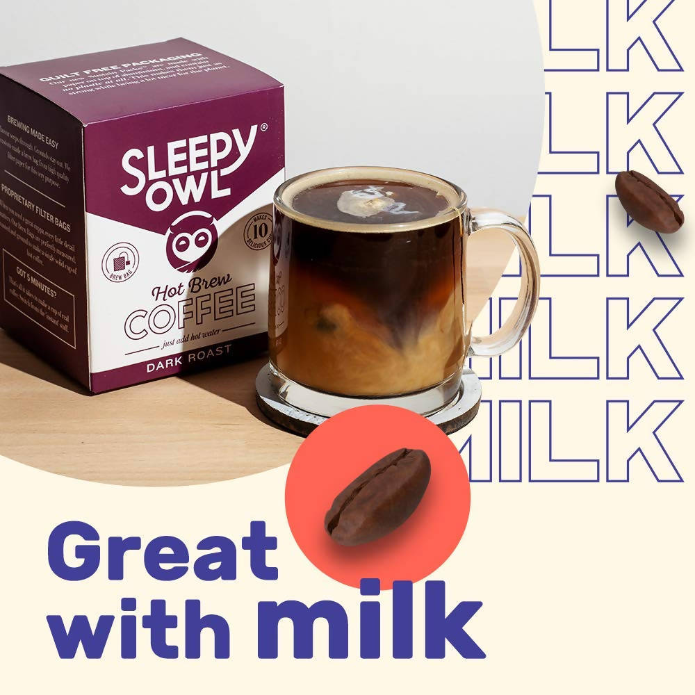 Sleepy Owl Coffee Dark Roast Hot Brew Bags - Pack of 1 - 10 Bags
